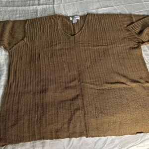 SILK 100% SWEATER, SIZE 3X, KHAKI GREEN, V-NECK, BLOOMINDALES